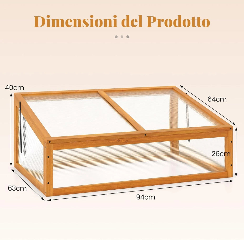 Serra in Legno, Mini Serra con Tetto Trasparente Apribile, Letto Rialzato da Interno ed Esterno per Balcone, Giardino e Veranda (Arancione)