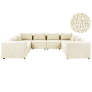 Divano modulare a forma di U in bouclé bianco sporco rivestito in stile moderno