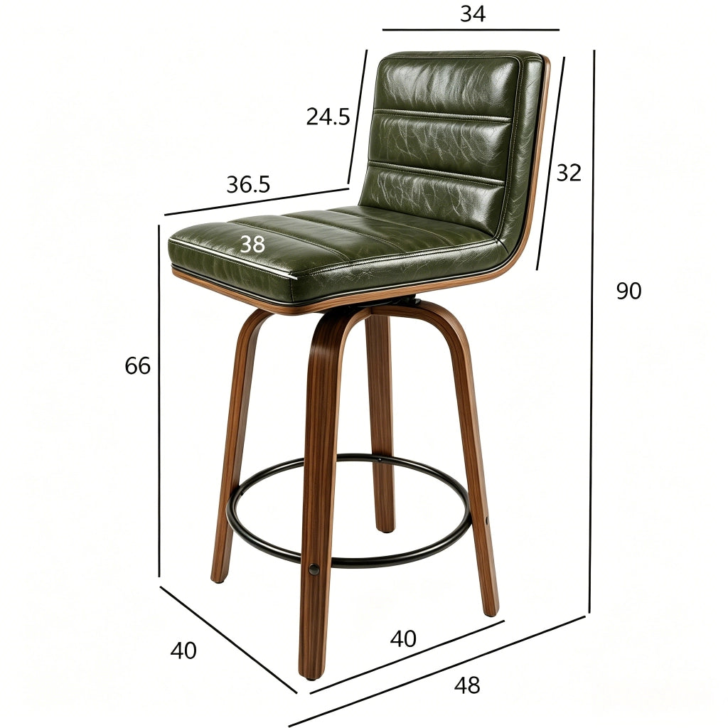 SGABELLO BAR in PU Verde con schienale ergonomico e gambe in legno