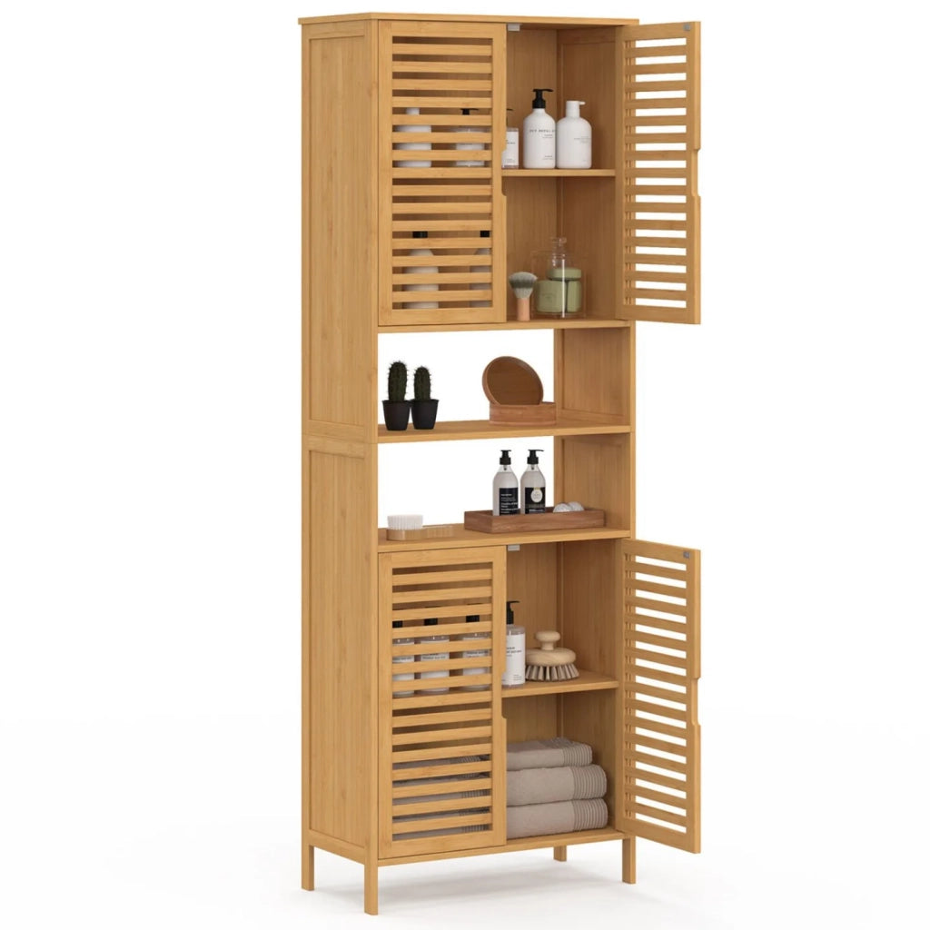 IDMarket - Mobile da bagno BEA in bambù con 4 ante e 2 nicchie