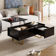Tavolino da caffè 100x50x54.5 cm sollevabile con cassetto e vano contenitore in MDF nero