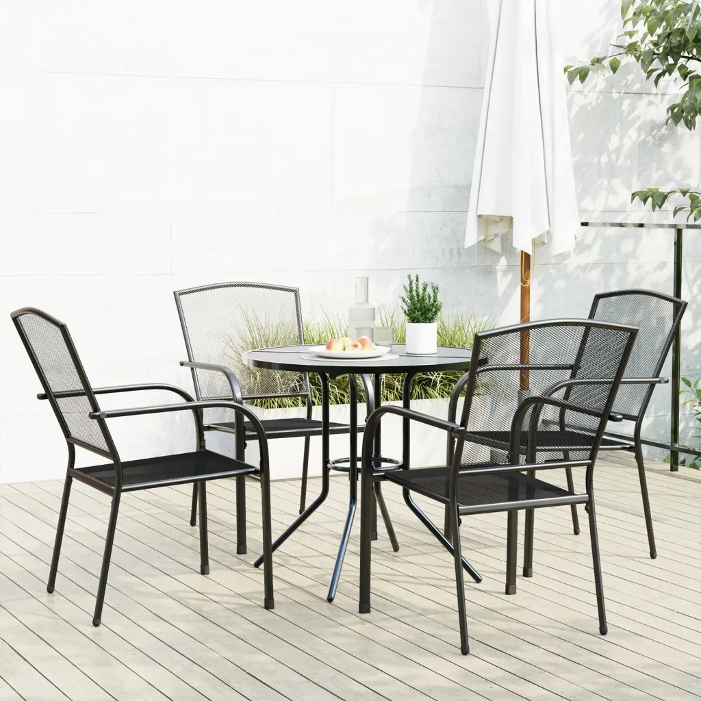 Set Sedie Giardino Impilabili 5 pz | Sedie da Esterno Antracite Acciaio Verniciato