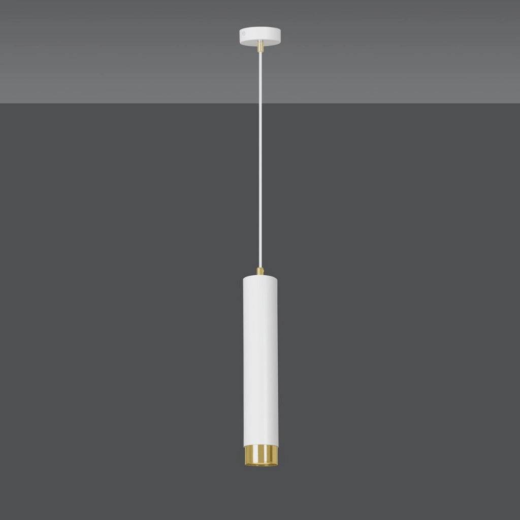 Lampada a sospensione Kibo in acciaio bianco e oro