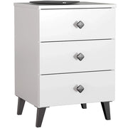 Comodino AKORD MOBI color bianco con 3 cassetti L40 x H58 x P37 cm
