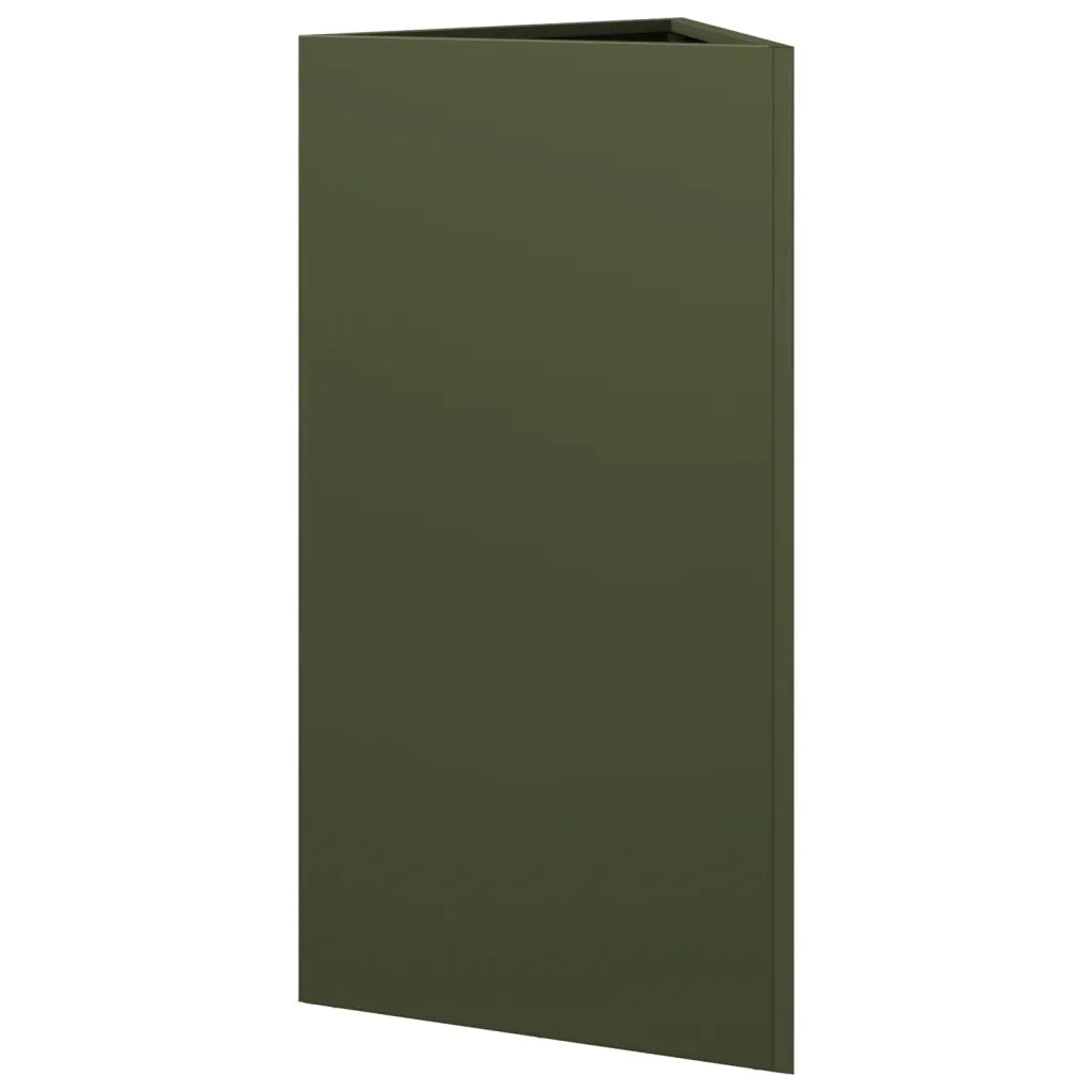 Fioriera | Cassetta per fiori | Vaso Verde Oliva Triangolare 40x34,5x75 cm in Acciaio
