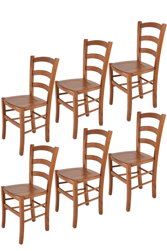 Set 6 Sedie Venice Tommychairs, robusta struttura in legno di faggio verniciata in ciliegio e seduta in legno
