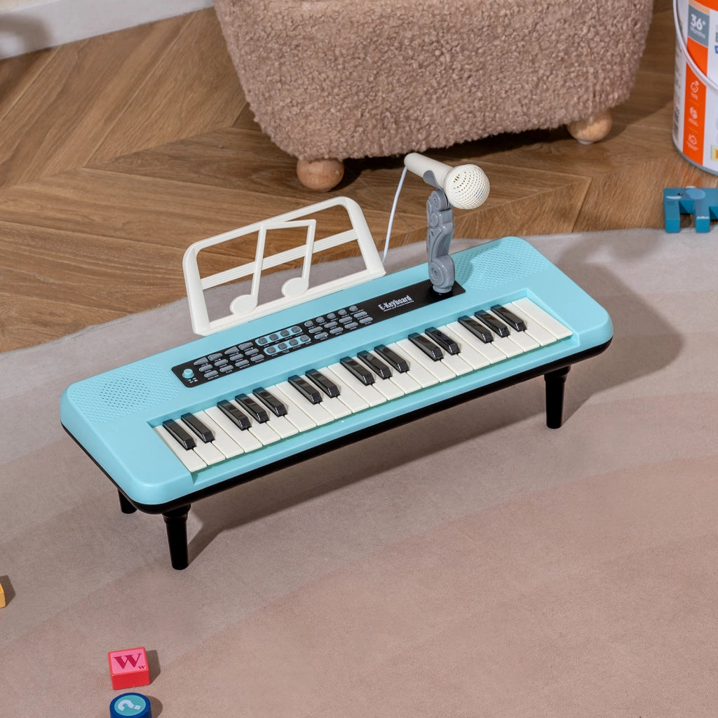 Pianola bambini 37 tasti microfono leggio portatile musicale, Pianola gambe staccabili digitale educativo ragazzi ragazze 3+ anni Blu