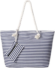 Borsa da spiaggia XXL per famiglie, grande, con chiusura a righello - Strisce blu scure