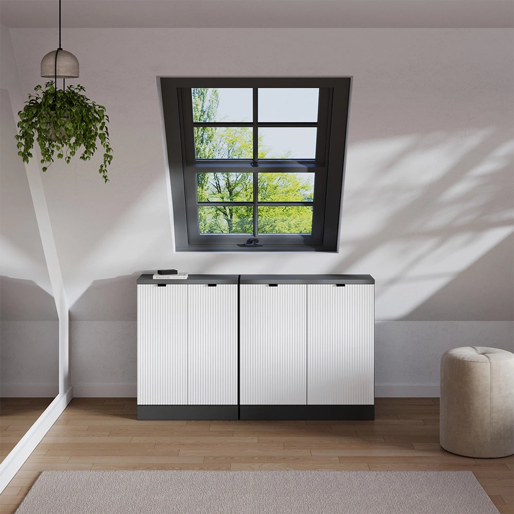 Set di mobili sottotetto Rion Ondulazione bianca/Antracite 140 cm Set di 2 carcasse armadio profondità 60 cm Vicco