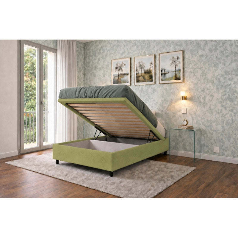 Letto imbottito Singolo 80x200 cm BoxMax - Contenitore,Microfibra,Tè verde