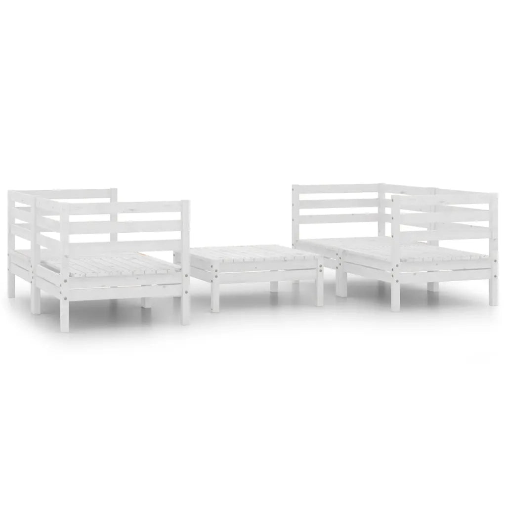 Set Divani da Giardino 5 pz Bianco in Legno Massello di Pino cod mxl 36997