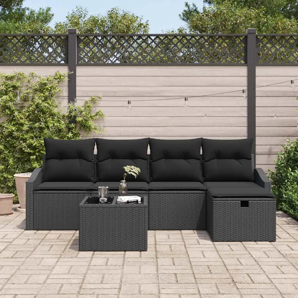 Set di divani con cuscino 6 pcs Nero polyrattan