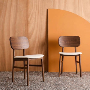 Set di 2 sedie vintage in legno di hevea e tessuto, noce