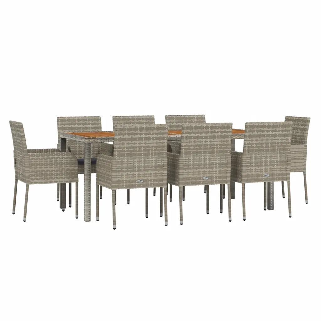 Set da Pranzo da Giardino 9 pz con Cuscini in Polyrattan Grigio 3185022
