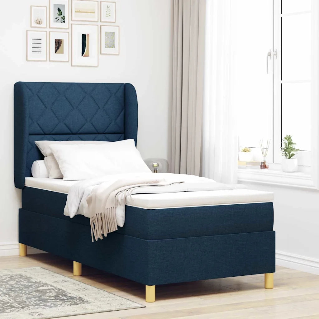 Letto a molle con testiera Blu 200 x 90 cm Tessuto 3340801