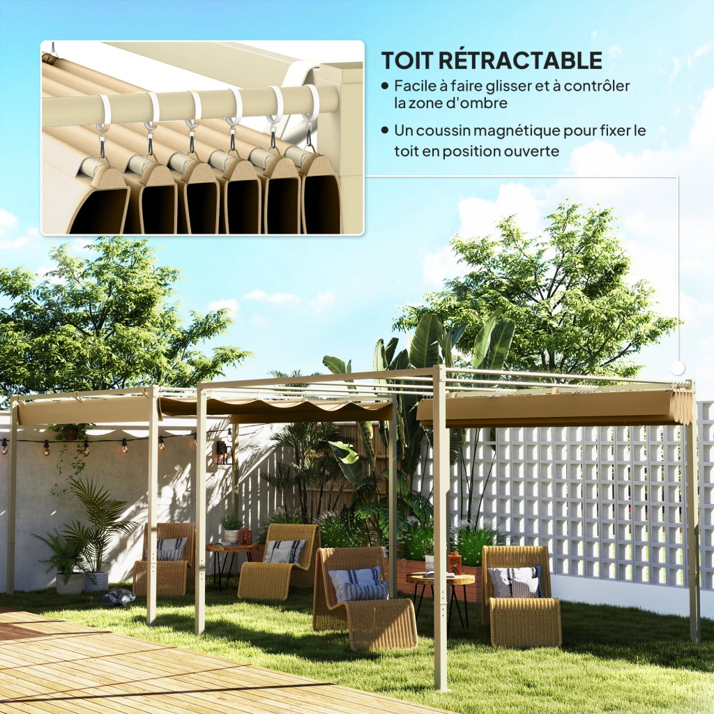 Pergola da giardino 3x3m con tetto retrattile ¨C zephmum ¨C kaki