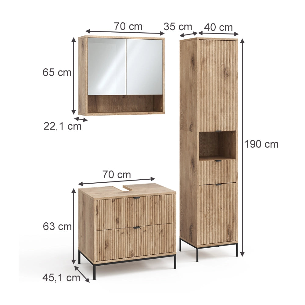 Vicco Set di mobili da bagno Quercia vichinga 3 parti