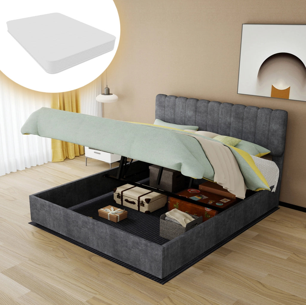 Letto matrimoniale imbottito 160x200 cm in velluto grigio