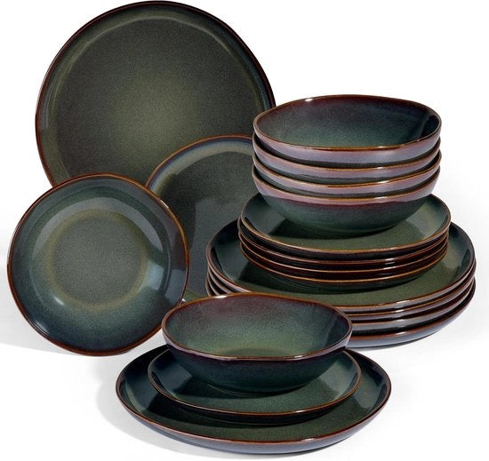 Set da tavola per 6 persone a ceramica, forma irregolare, rotonda - 18 pezzi di servizio da tavola - piatti dessert a forma di mosaico piatti piatti piatti piatti