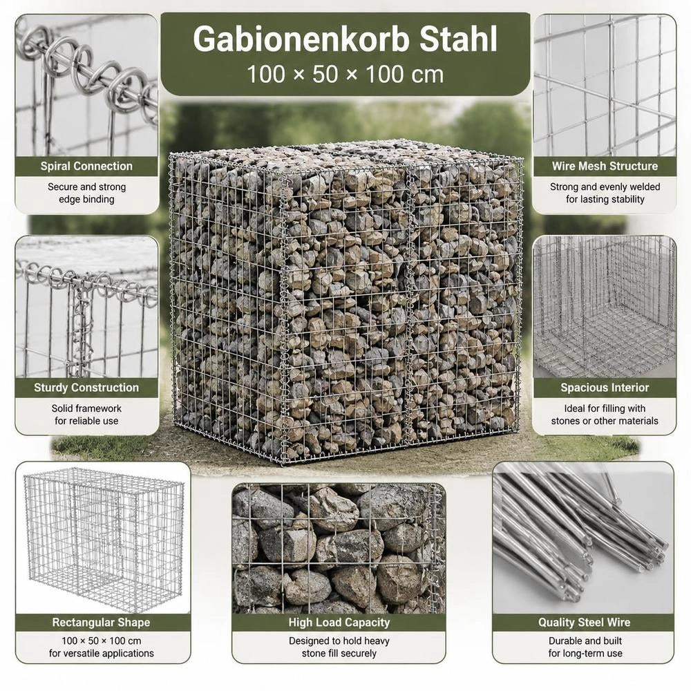Gabion Basket Steel 100x50x100 Cm