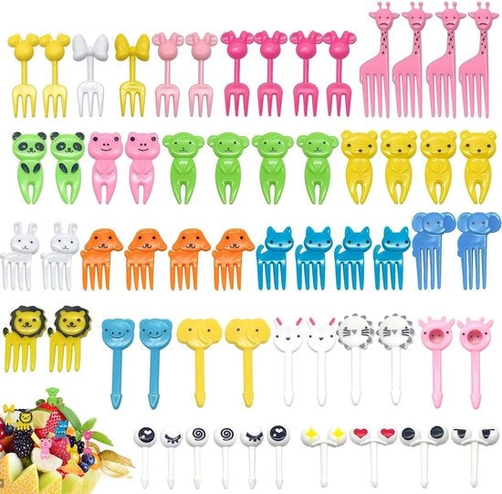 60 pezzi di spicchi di frutta e animali - Mini-cibi caricature intercambiatori di denti per bento dessert