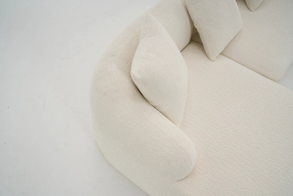 Divano angolare curvo modulare con seduta confortevole e montaggio senza attrezzi in chenille bianco 243 × 150 × 67 cm
