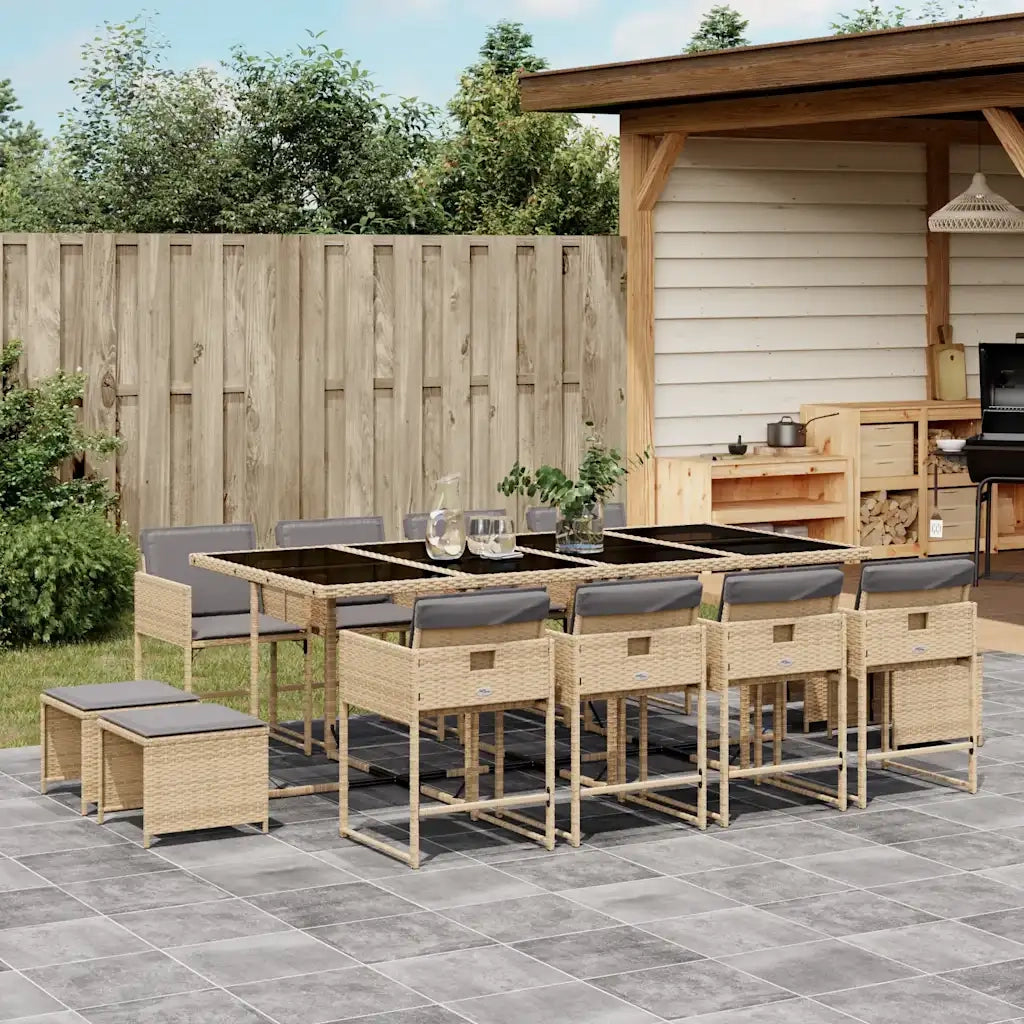 Set Pranzo da Giardino 13 pz con Cuscini Beige Misto Polyrattancod mxl 116104
