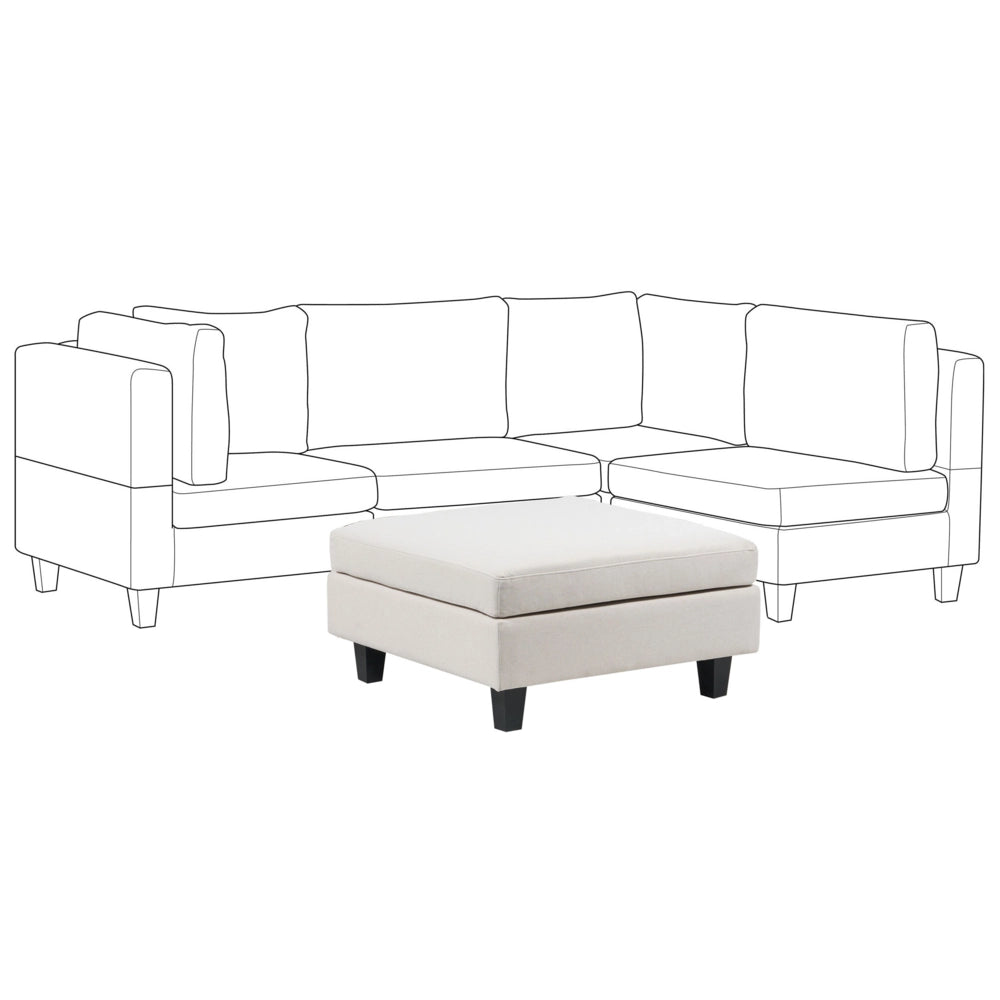 Ottomano imbottito in tessuto moderno Elemento di divano modulare Poggiapiedi quadrato Poliestere imbottito Beige Chiaro Minimalista Moderno