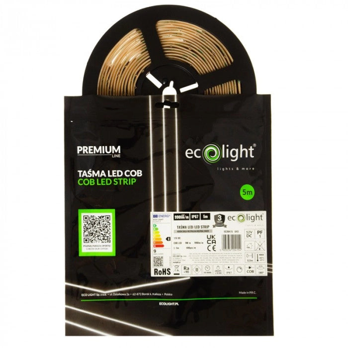 Striscia LED COB 480 9W/m 4000K 990lm/m 12V IP67 5m