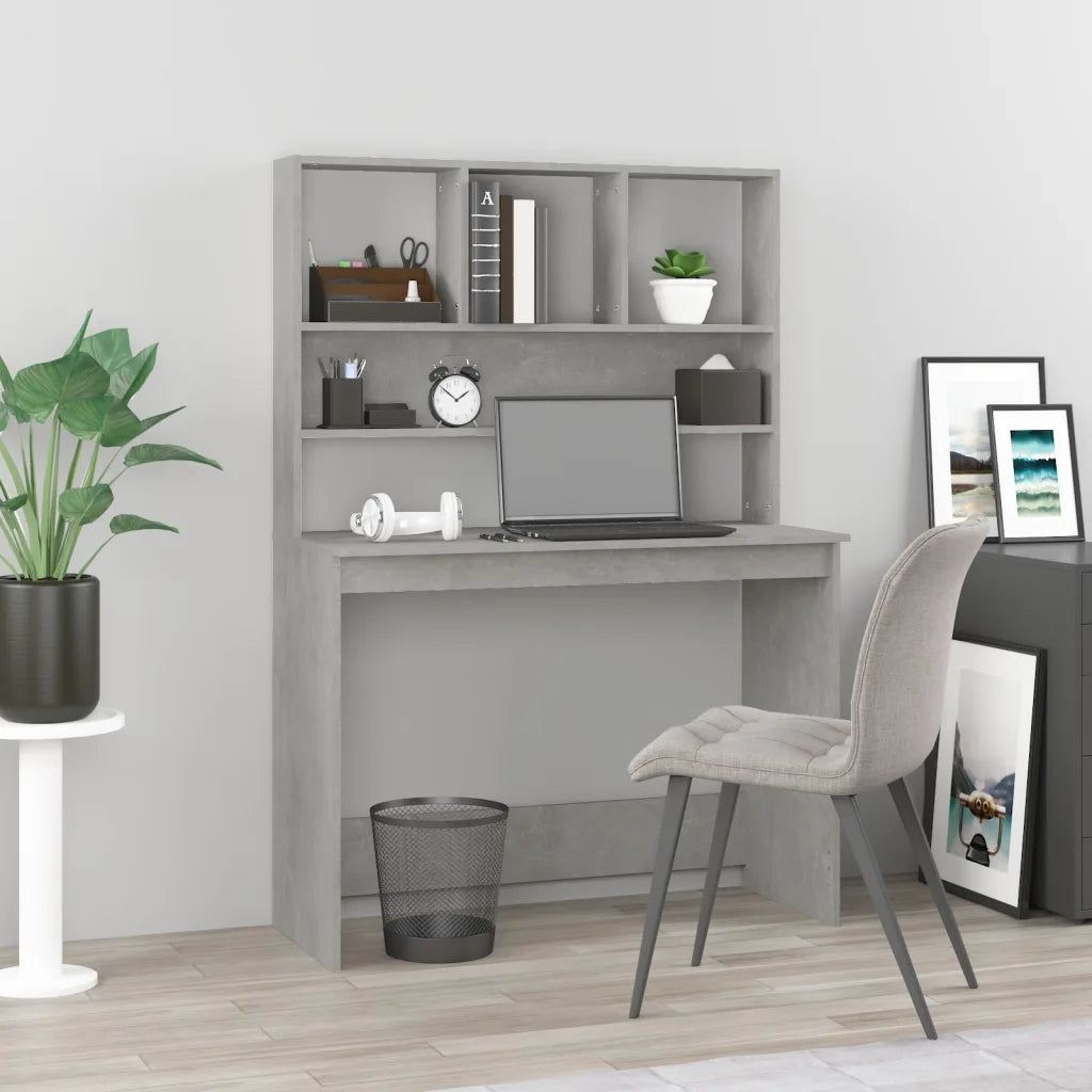 Scrivania | Tavolo da Ufficio Mensole Grigio Cemento 102x45x148cm Legno Multistrato