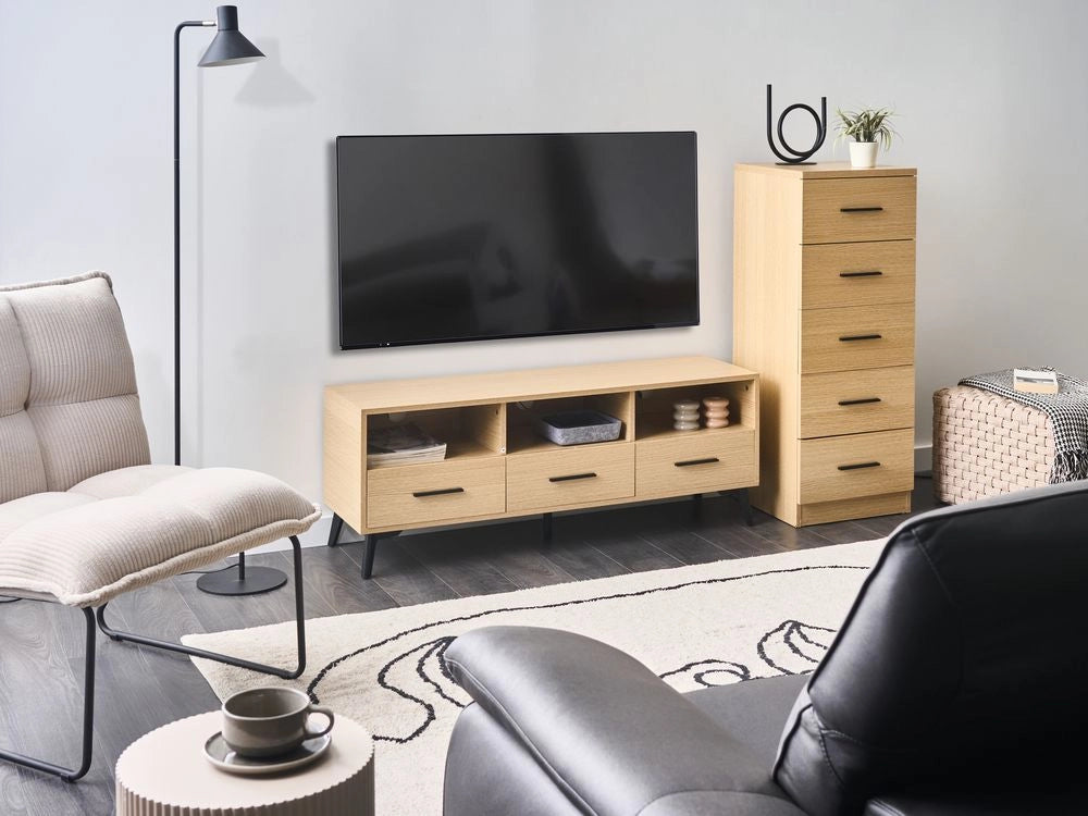 Cassettiera a 5 cassetti in MDF con finitura rovere marrone chiaro in stile scandinavo