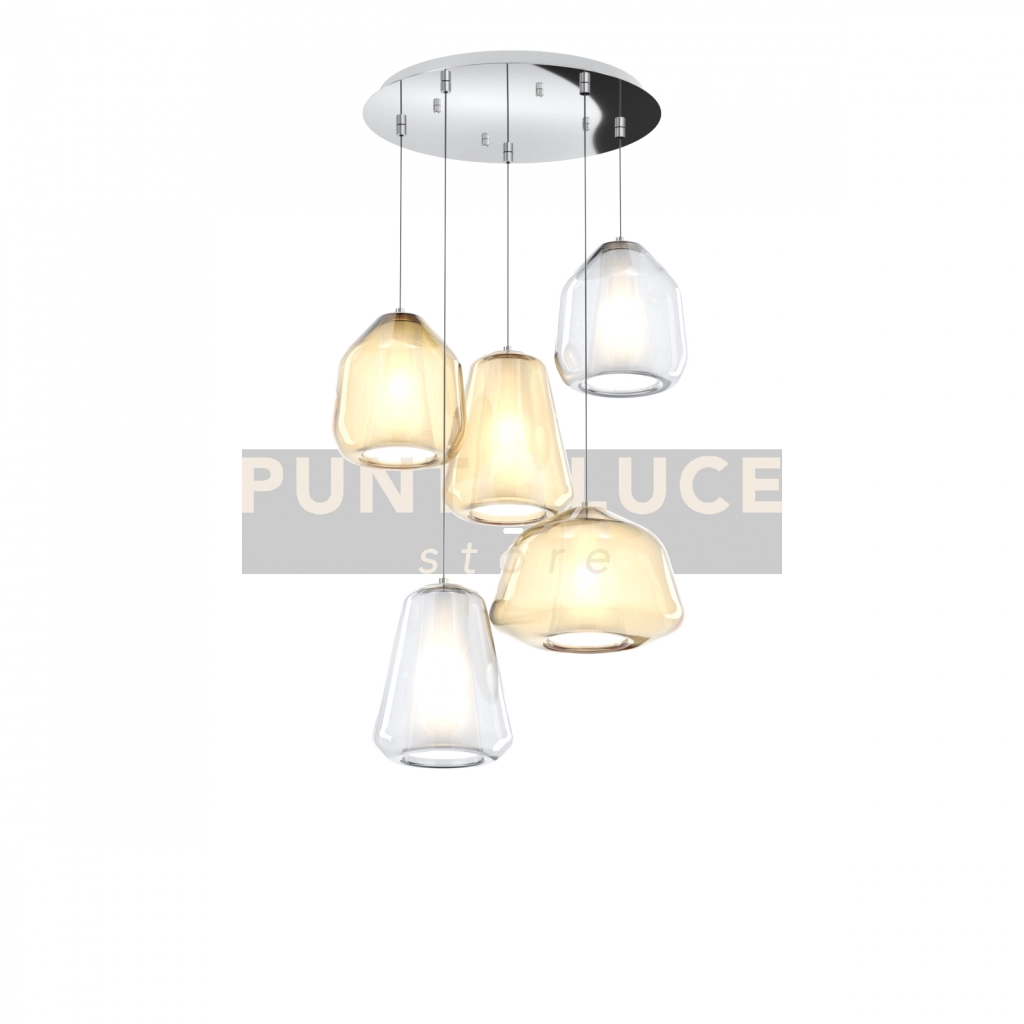SOSPENSIONE CROMO 5 LUCI TONDA VETRI (ALPHA AM) (BETA TR + AM) (GAMMA TR + AM) 1176CR-S5 T ABG-TA