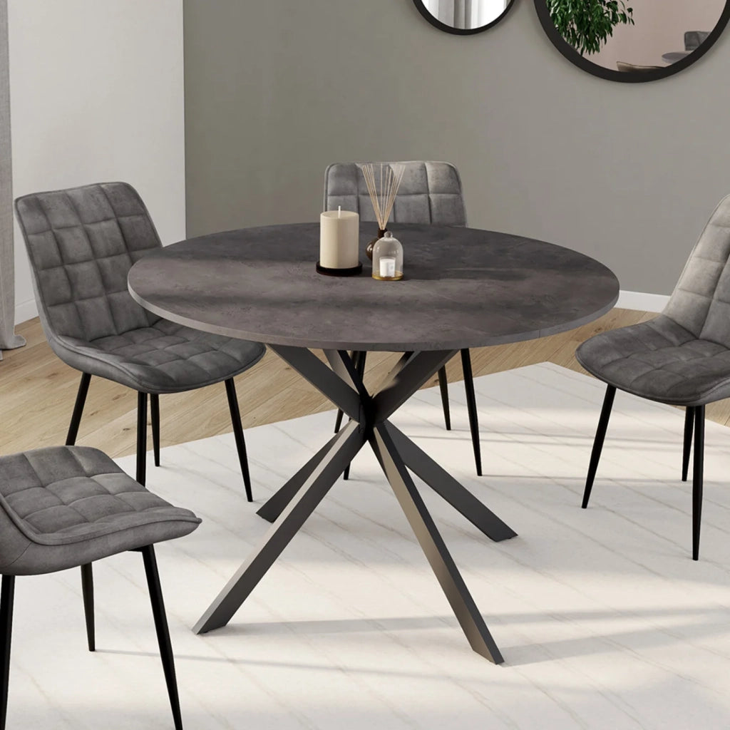 IDMarket - JASPE Tavolo da pranzo rotondo per 6 persone con piano effetto cemento e gamba a ragno grigio antracite 110 cm