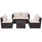 Set Divani da Giardino 5 pz | Set Salotto da Giardino con Cuscini in Polyrattan Marrone