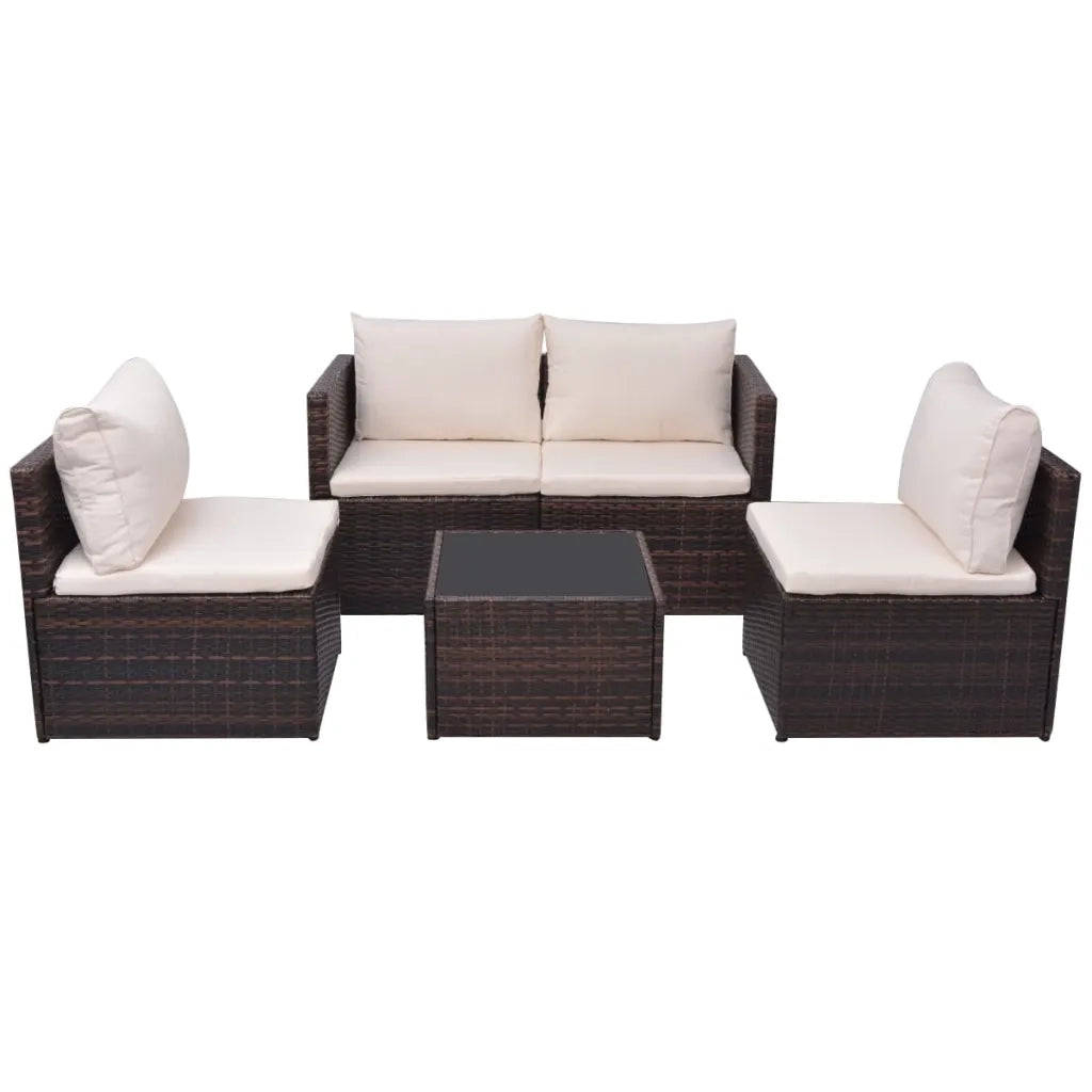 Set Divani da Giardino 5 pz | Set Salotto da Giardino con Cuscini in Polyrattan Marrone