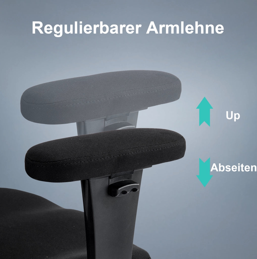 Sedia da ufficio ergonomica nera con supporto lombare regolabile e braccioli 2D