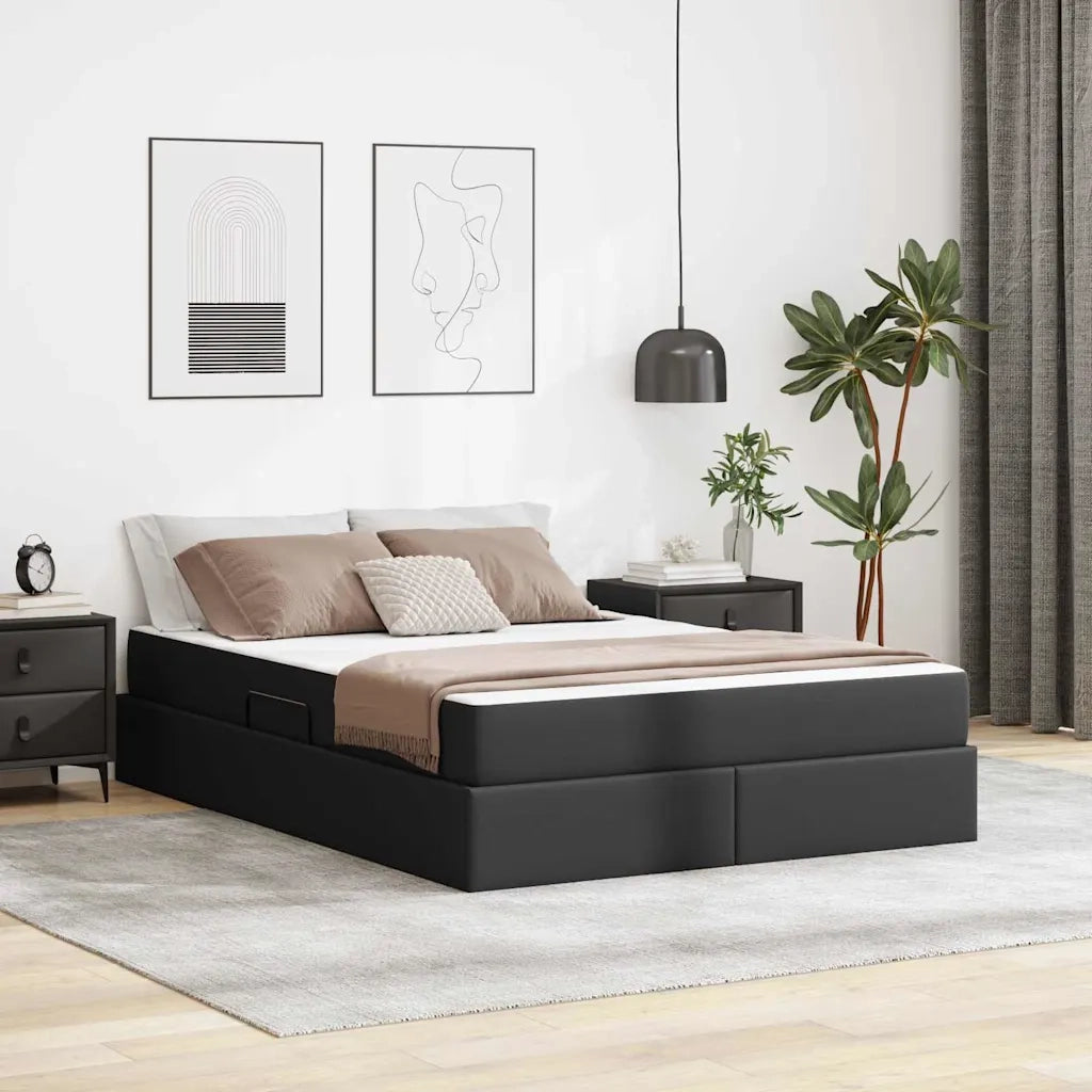 Letto con contenitore e materasso 2 pcs Nero Pelle 3399608