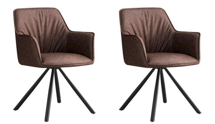 Set 2 Sedie Girevoli con Braccioli 59.5x61x84 cm in Poliestere Breval Marrone Scuro