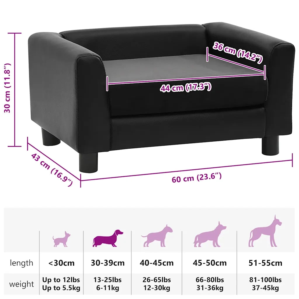Divano per Cani Nero 60x43x30 cm in Peluche e Similpelle CFW5644030