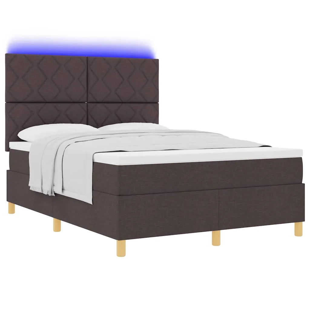 Letto a Sorgente LED Marrone Scuro 160 x 200 cm Tessuto 3343190