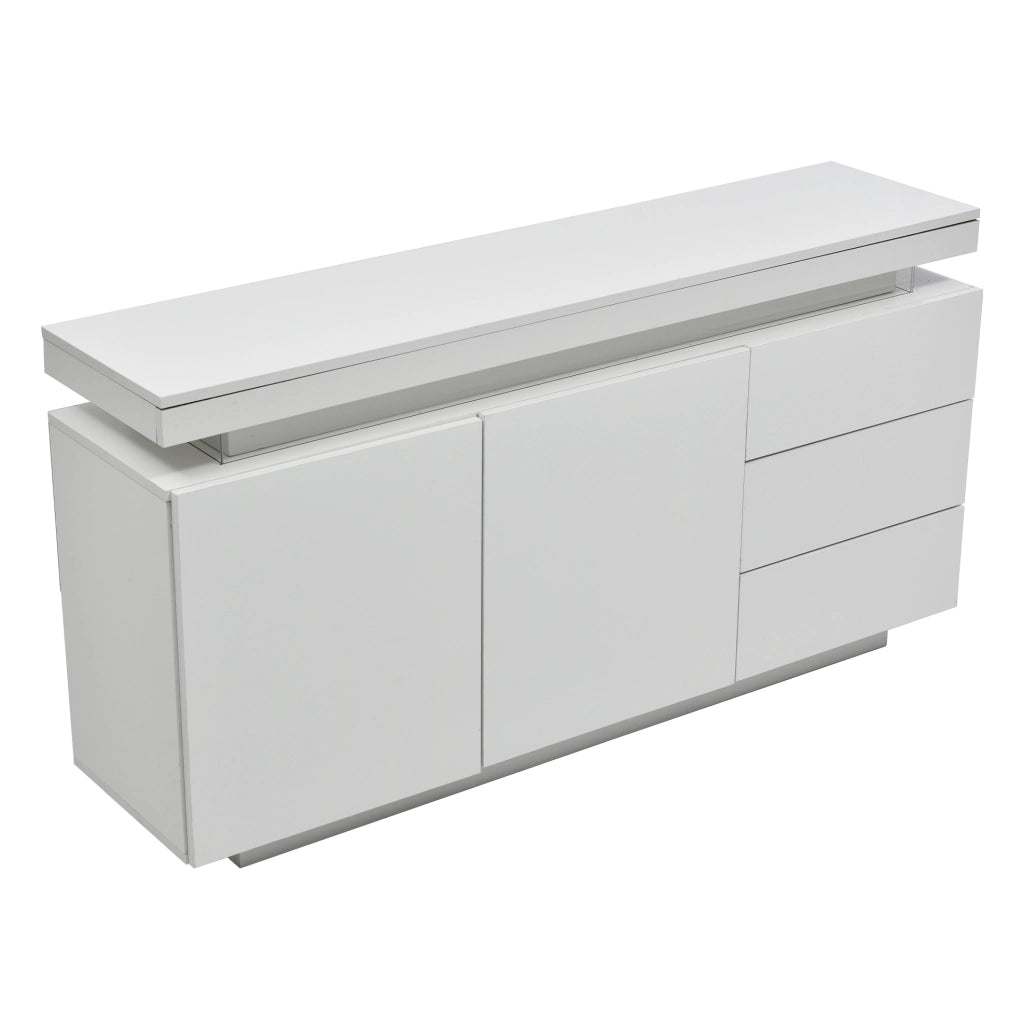 Credenza moderna bianca lucida con illuminazione LED e ampio spazio contenitivo