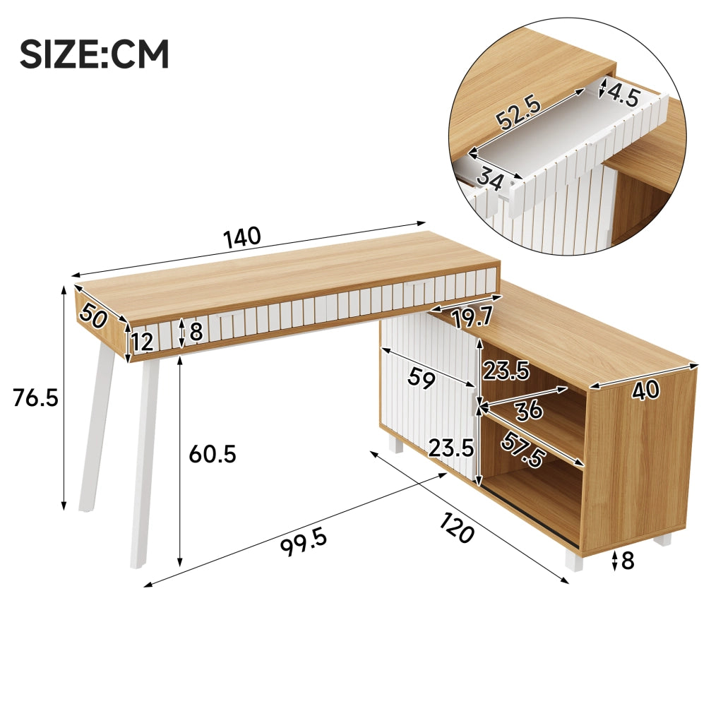 Scrivania Angolare con Cassetti ¨C MINIMAL ¨C Legno e Metallo, 140x120x76.5cm