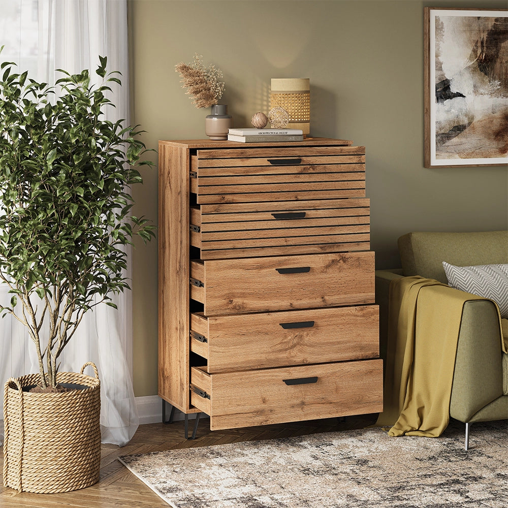 Vicco Cassettiera per camera da letto Quercia Wotan 80 x 127.6 cm con 5 cassetti