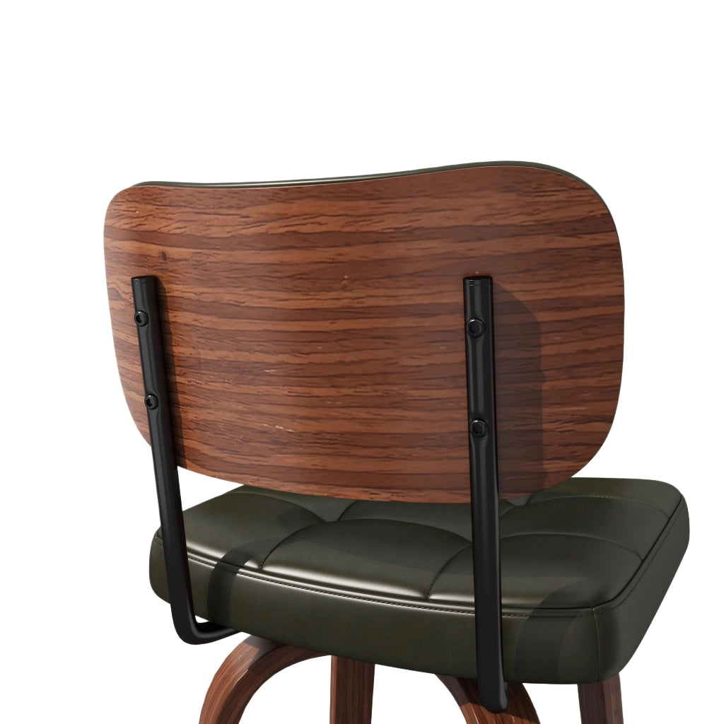 Sgabello da bar con schienale ergonomico, rivestimento in PU verde e struttura in metallo