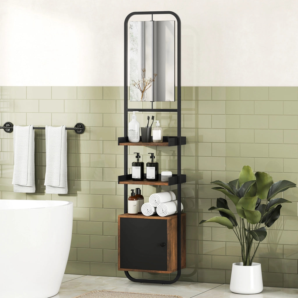 Mobiletto Bagno con Miroir, Anta e Ripiani Regolabili ¨C Zephmum ¨C Nero 40x30x179cm