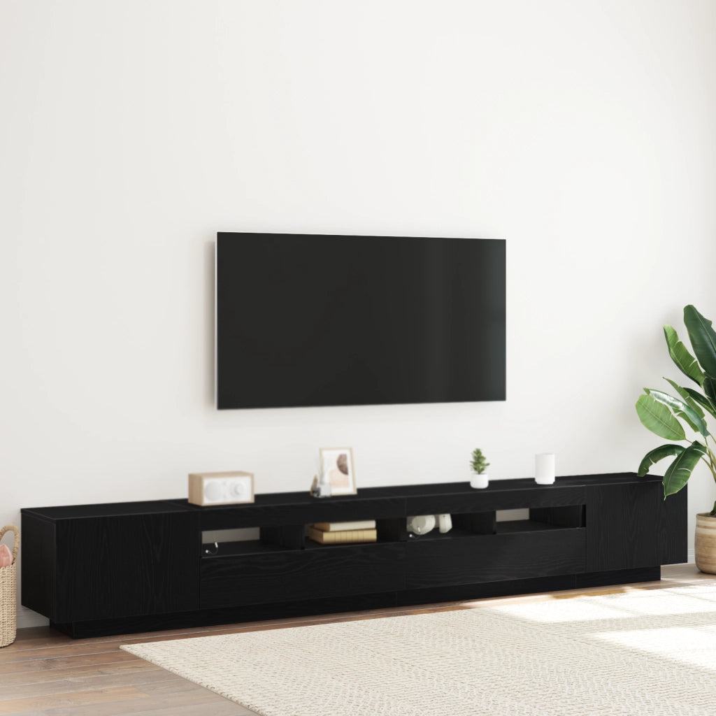 Mobile TV  con luci LED Rovere Nero 260x35x40 cm in Legno ingegnerizzato