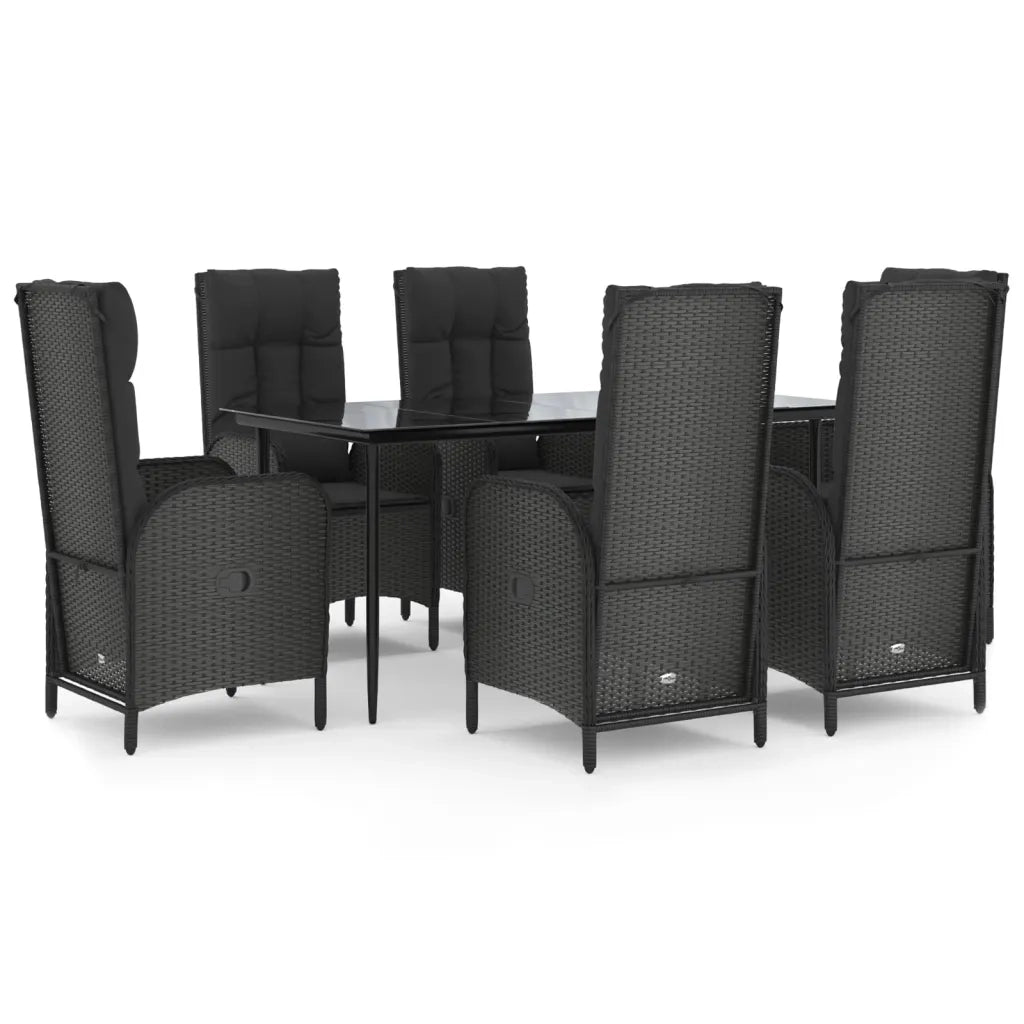Set da Pranzo da Giardino 7 pz Nero con Cuscini in Polyrattancod mxl 100441