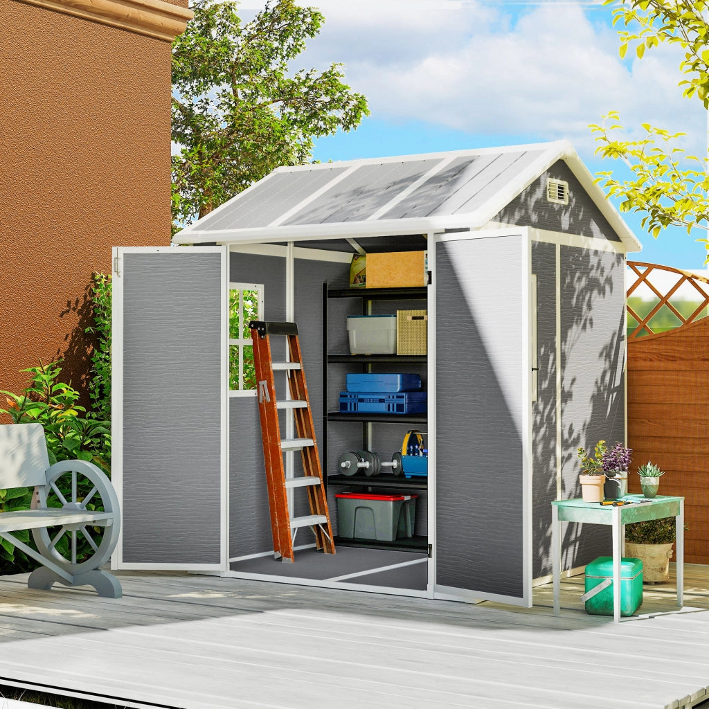 Casetta da Giardino in Resina ¨C Xylo ¨C Grigio, 2 Porte, Finestra, Pavimento, 1.8x1.8m