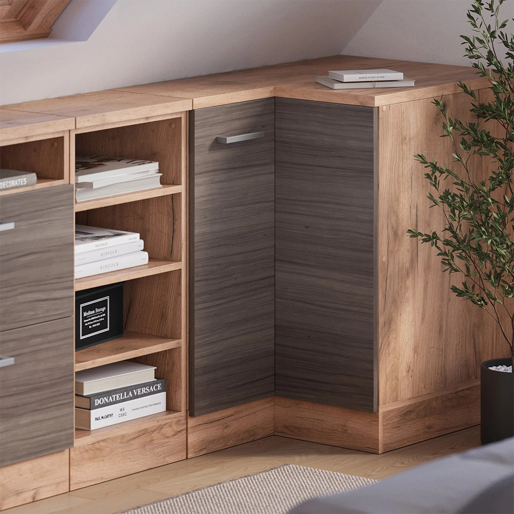 Mobile cucina angolare per sottotetto R-Line Grigio nobile/Rovere dorato 75.6 cm con 1 porta, carcassa dell’armadio profondità 60 cm Vicco