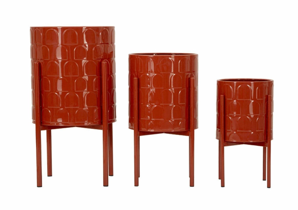 Set di 3 portavasi Cisterna, Complemento d'arredo, Articolo decorativo, Accessorio d'arredo, 36x36 h57 cm, Rosso